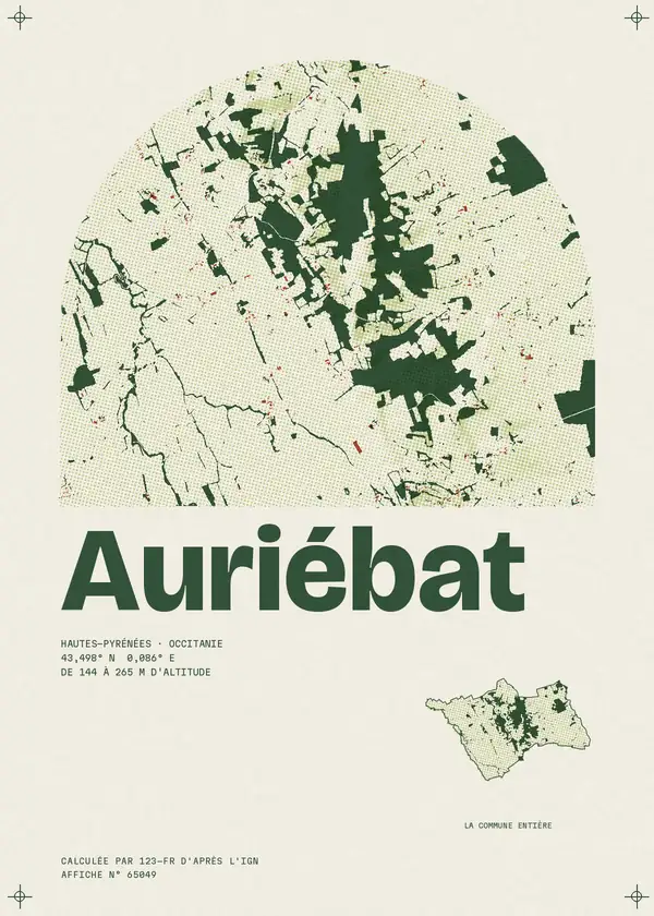 Affiche de Auriébat, calculée par 123-fr d'après l'IGN