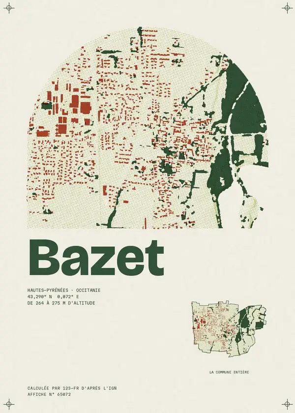 Affiche de Bazet, calculée par 123-fr d'après l'IGN