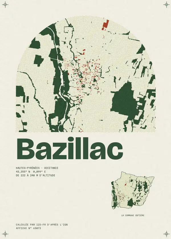 Affiche de Bazillac, calculée par 123-fr d'après l'IGN