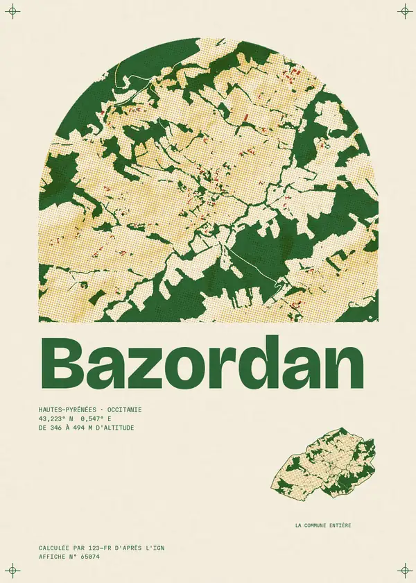 Affiche de Bazordan, calculée par 123-fr d'après l'IGN