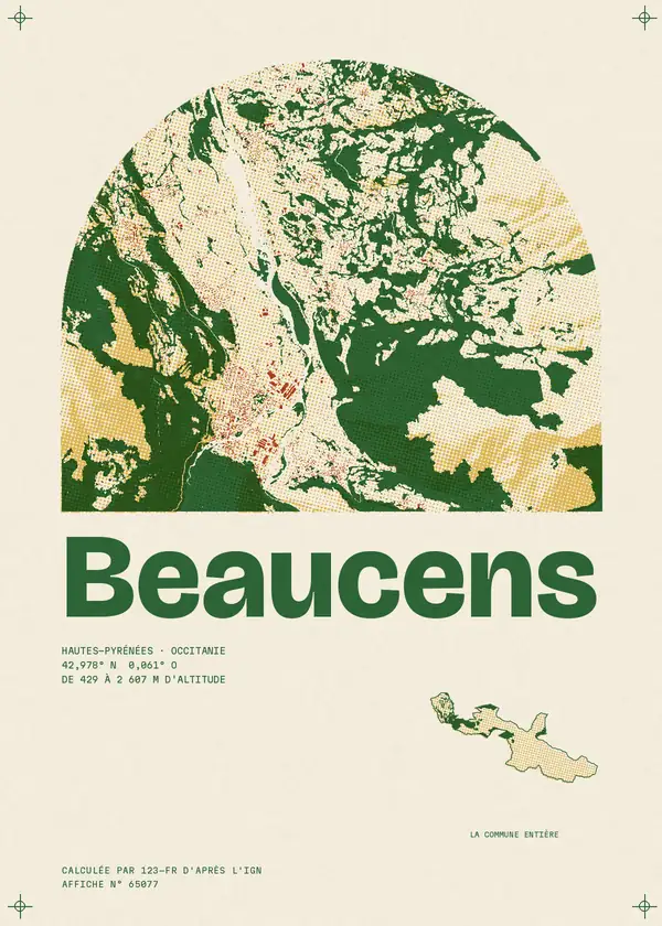 Affiche de Beaucens, calculée par 123-fr d'après l'IGN