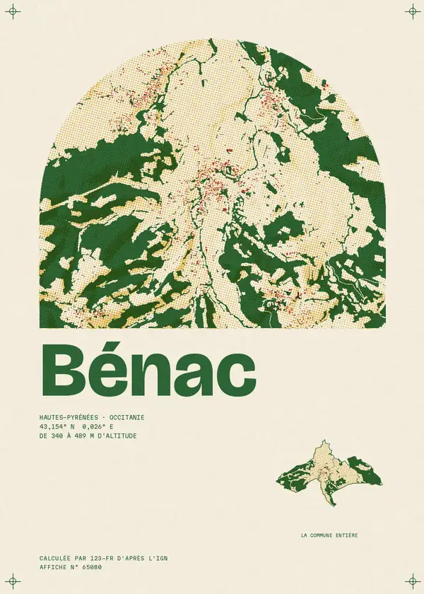 Affiche de Bénac, calculée par 123-fr d'après l'IGN
