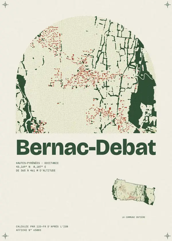 Affiche de Bernac-Debat, calculée par 123-fr d'après l'IGN