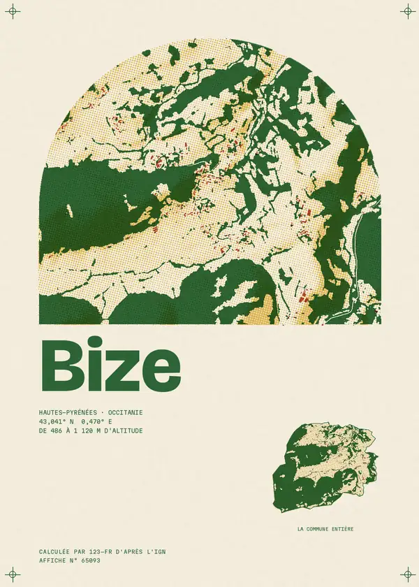 Affiche de Bize, calculée par 123-fr d'après l'IGN