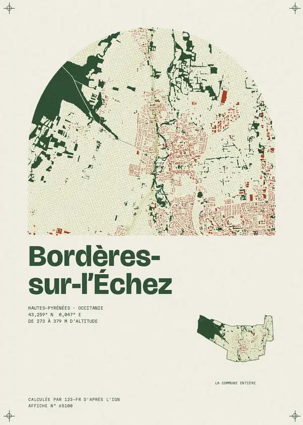 Affiche de Bordères-sur-l'Échez, calculée par 123-fr d'après l'IGN
