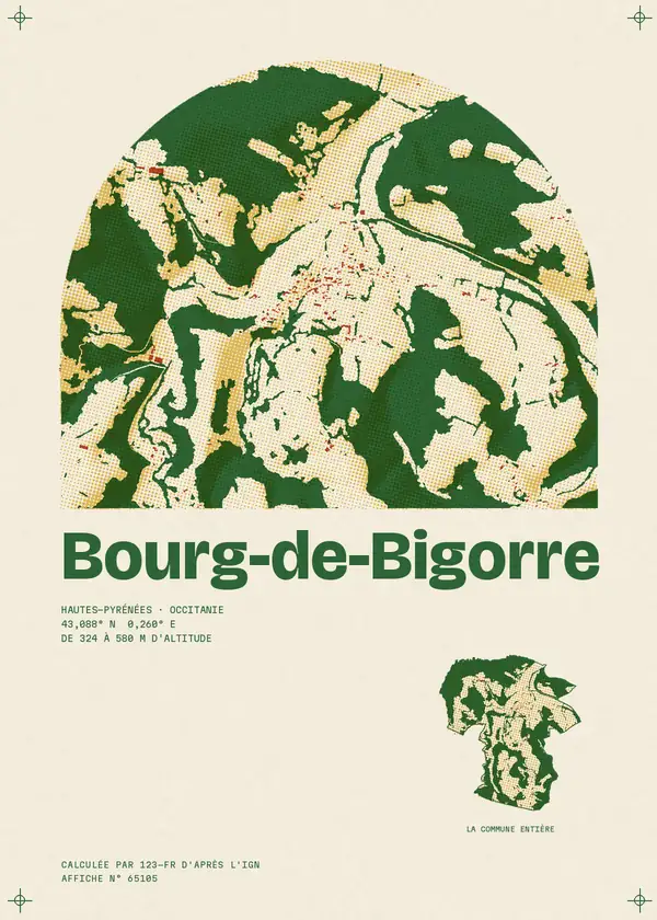 Affiche de Bourg-de-Bigorre, calculée par 123-fr d'après l'IGN