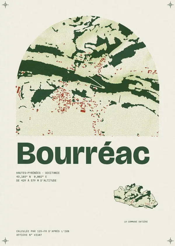 Affiche de Bourréac, calculée par 123-fr d'après l'IGN