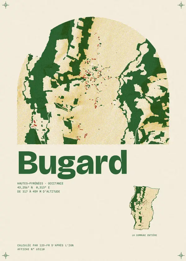 Affiche de Bugard, calculée par 123-fr d'après l'IGN