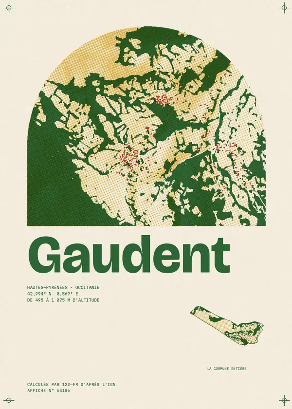 Affiche de Gaudent, calculée par 123-fr d'après l'IGN