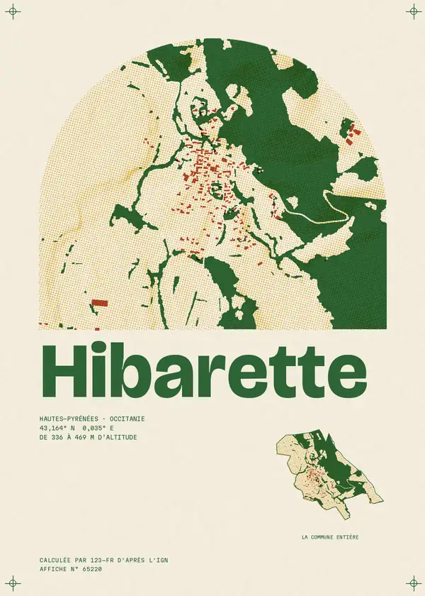 Affiche de Hibarette, calculée par 123-fr d'après l'IGN