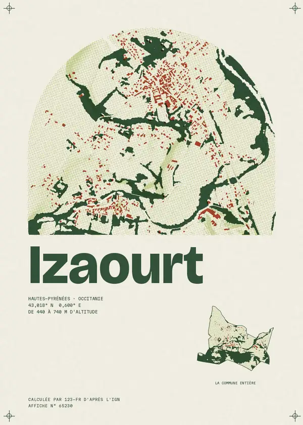 Affiche de Izaourt, calculée par 123-fr d'après l'IGN