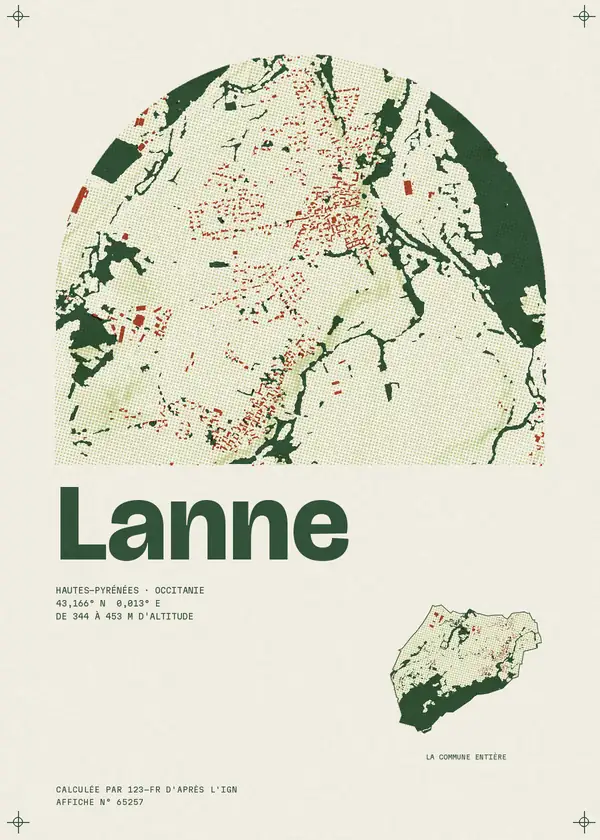 Affiche de Lanne, calculée par 123-fr d'après l'IGN