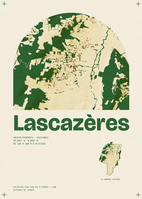 Affiche de Lascazères, calculée par 123-fr d'après l'IGN