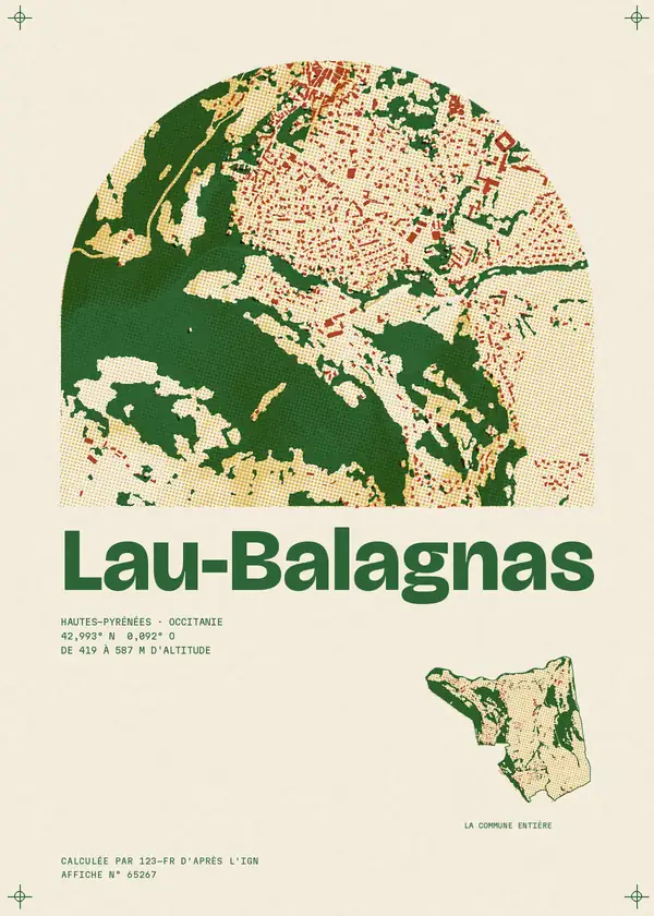 Affiche de Lau-Balagnas, calculée par 123-fr d'après l'IGN