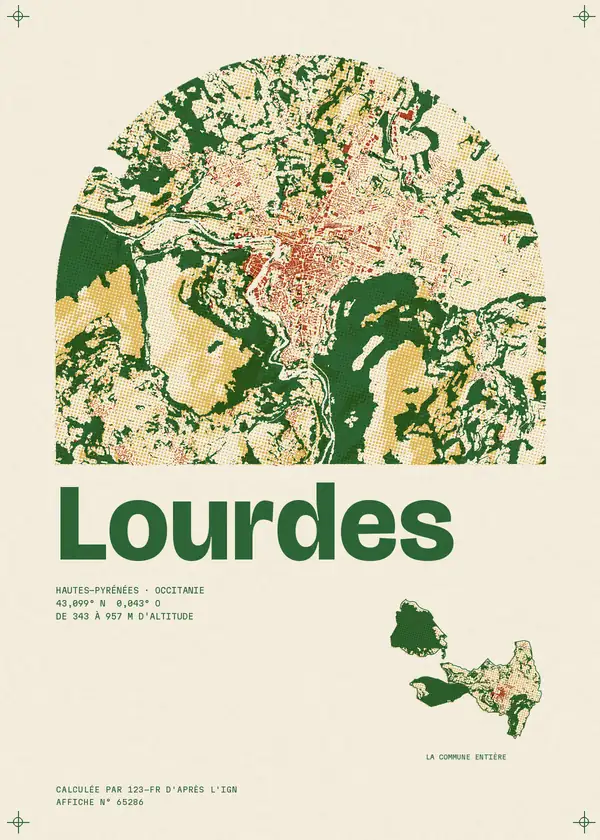 Affiche de Lourdes, calculée par 123-fr d'après l'IGN