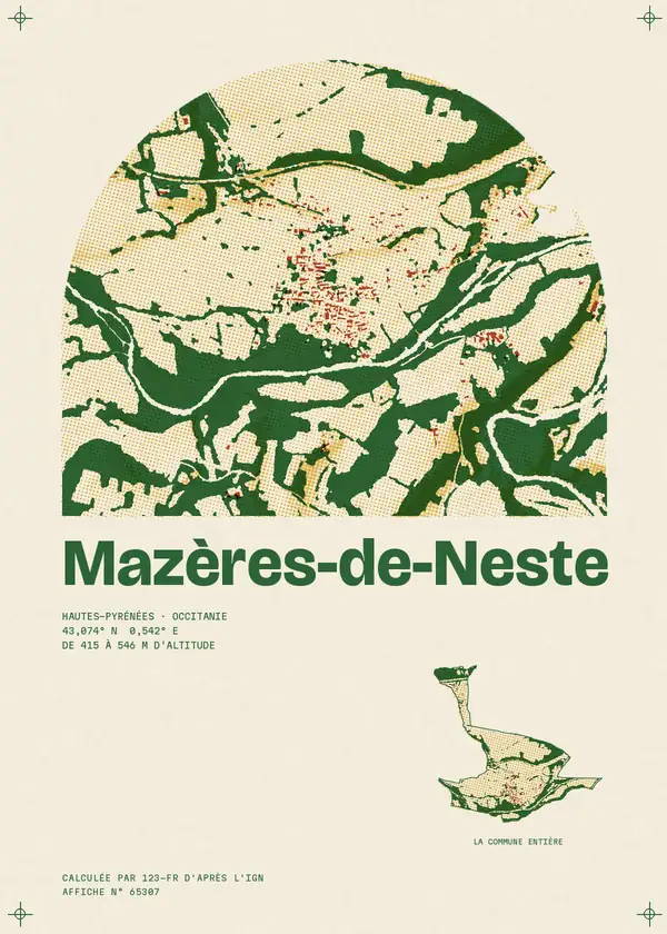 Affiche de Mazères-de-Neste, calculée par 123-fr d'après l'IGN