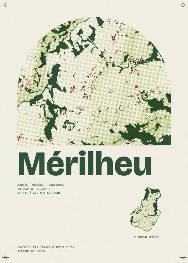 Affiche de Mérilheu, calculée par 123-fr d'après l'IGN