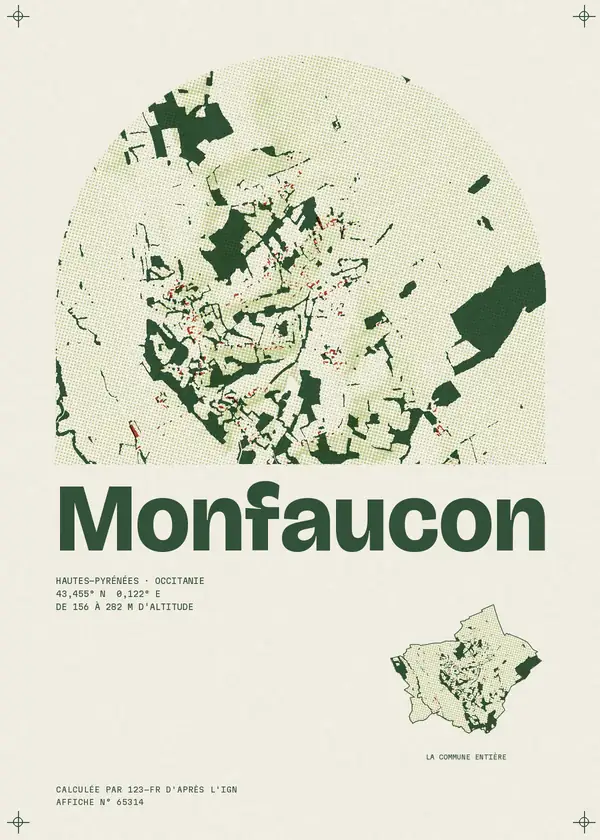 Affiche de Monfaucon, calculée par 123-fr d'après l'IGN