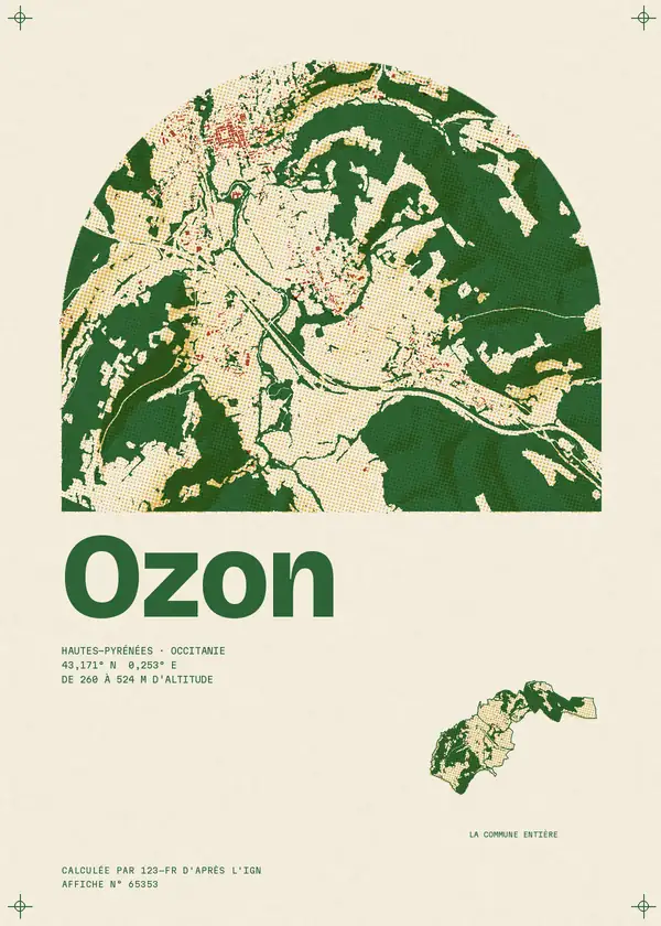 Affiche de Ozon, calculée par 123-fr d'après l'IGN