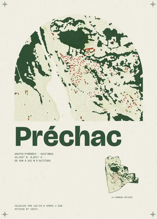 Affiche de Préchac, calculée par 123-fr d'après l'IGN