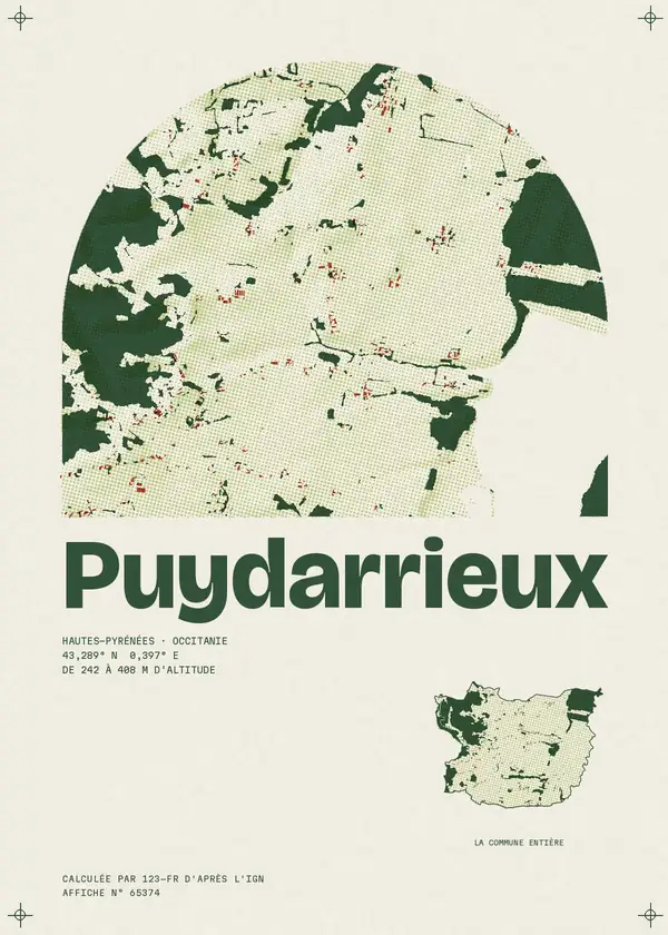 Affiche de Puydarrieux, calculée par 123-fr d'après l'IGN