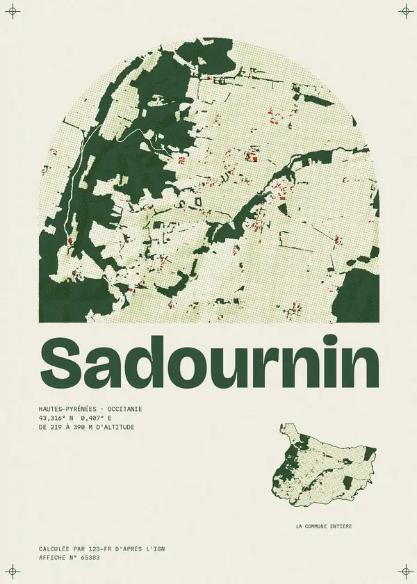 Affiche de Sadournin, calculée par 123-fr d'après l'IGN
