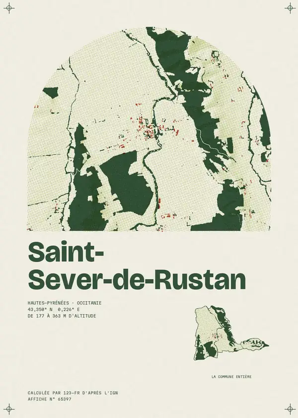 Affiche de Saint-Sever-de-Rustan, calculée par 123-fr d'après l'IGN