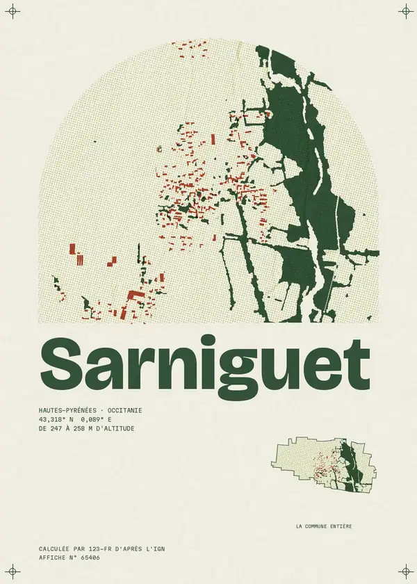 Affiche de Sarniguet, calculée par 123-fr d'après l'IGN