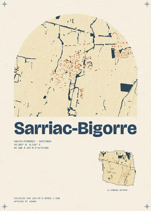 Affiche de Sarriac-Bigorre, calculée par 123-fr d'après l'IGN