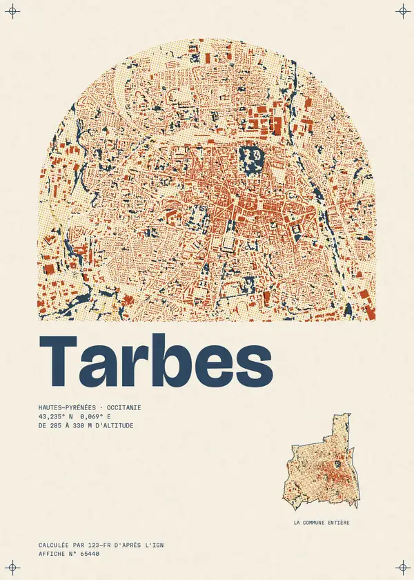 Affiche de Tarbes, calculée par 123-fr d'après l'IGN