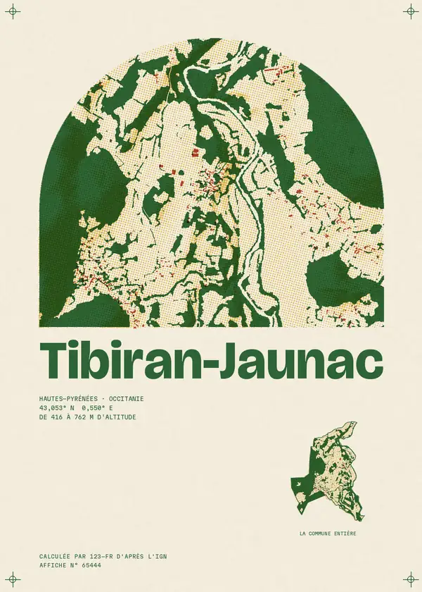 Affiche de Tibiran-Jaunac, calculée d'après l'IGN