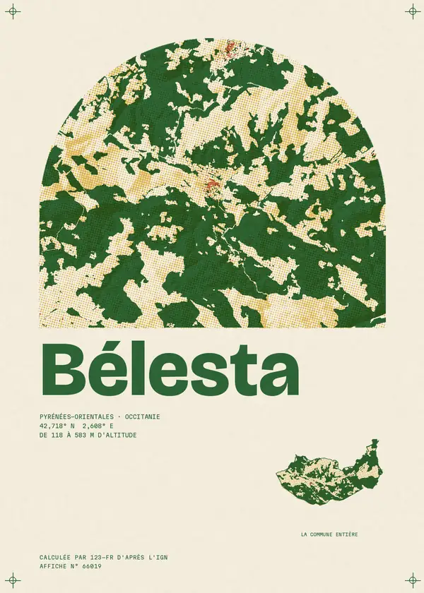 Affiche de Bélesta, calculée par 123-fr d'après l'IGN
