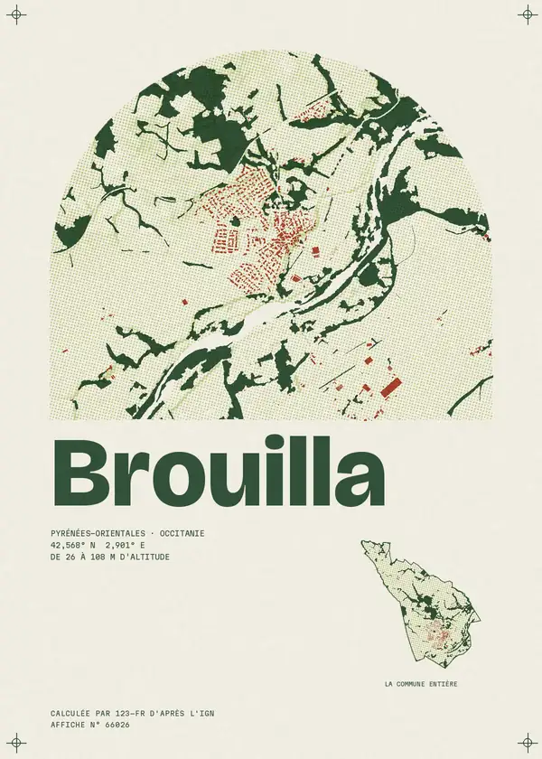 Affiche de Brouilla, calculée par 123-fr d'après l'IGN