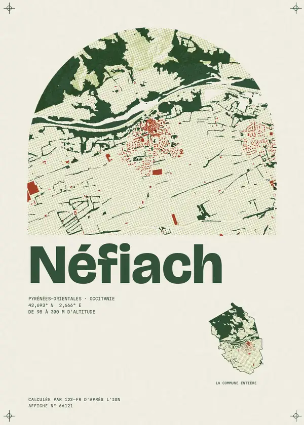 Affiche de Néfiach, calculée par 123-fr d'après l'IGN