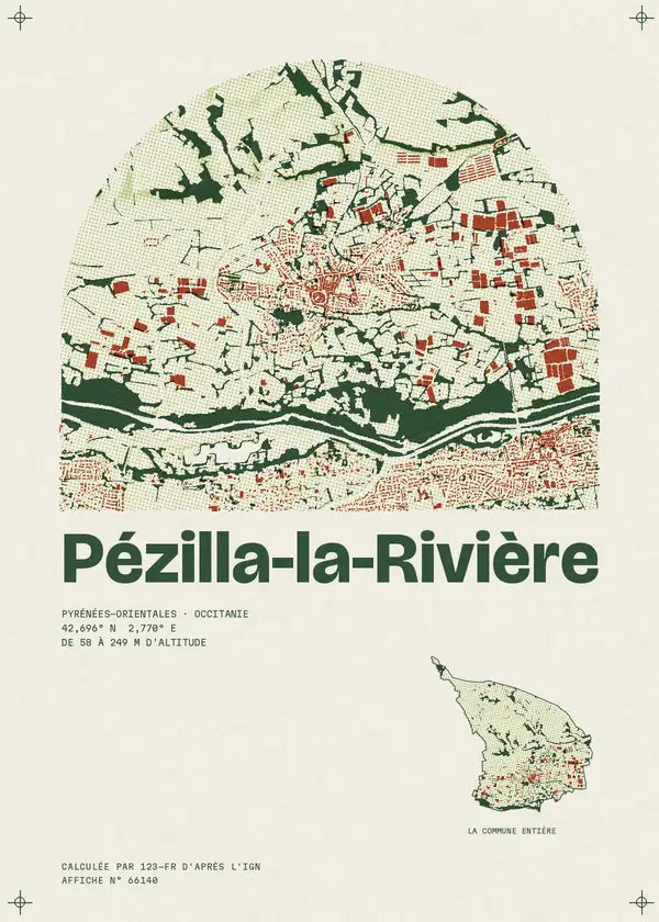 Affiche de Pézilla-la-Rivière, calculée par 123-fr d'après l'IGN