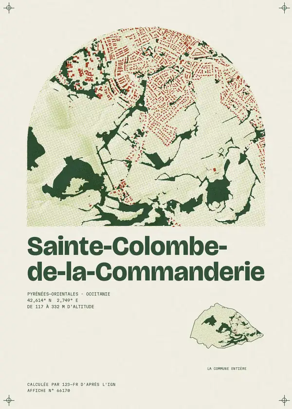 Affiche de Sainte-Colombe-de-la-Commanderie, calculée par 123-fr d'après l'IGN