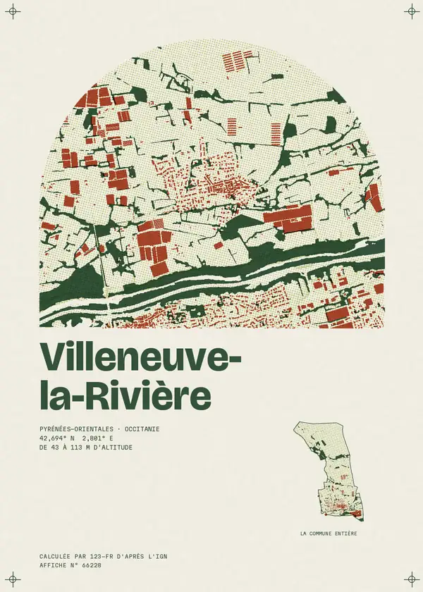 Affiche de Villeneuve-la-Rivière, calculée par 123-fr d'après l'IGN
