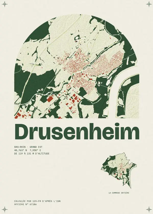 Affiche de Drusenheim, calculée par 123-fr d'après l'IGN