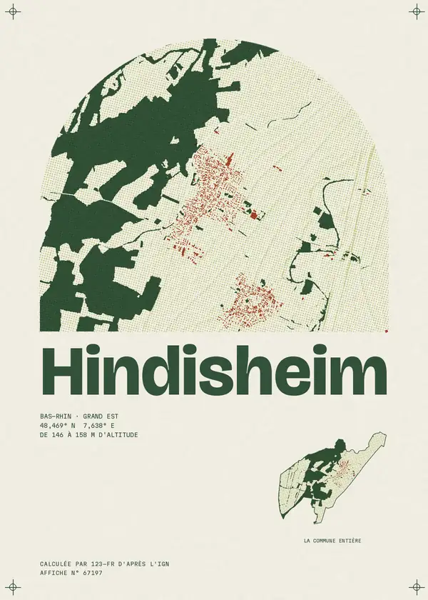 Affiche de Hindisheim, calculée par 123-fr d'après l'IGN