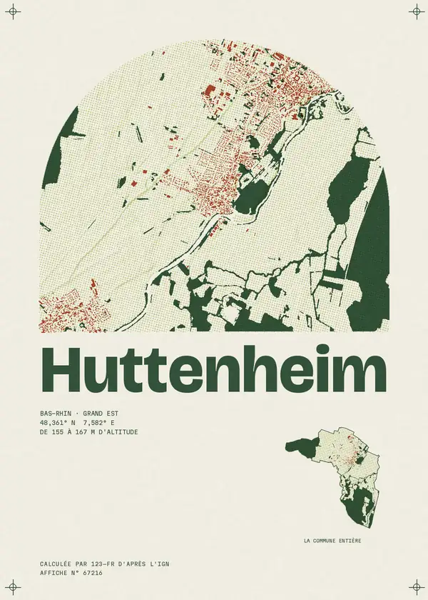 Affiche de Huttenheim, calculée par 123-fr d'après l'IGN