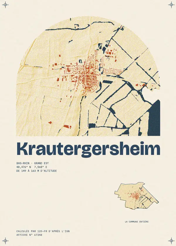 Affiche de Krautergersheim, calculée par 123-fr d'après l'IGN