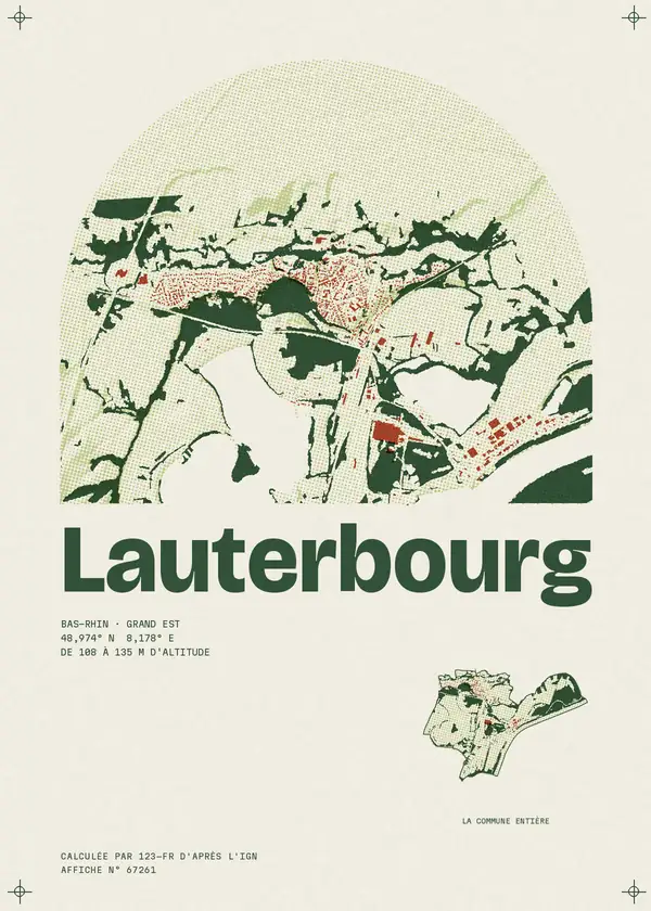 Affiche de Lauterbourg, calculée par 123-fr d'après l'IGN