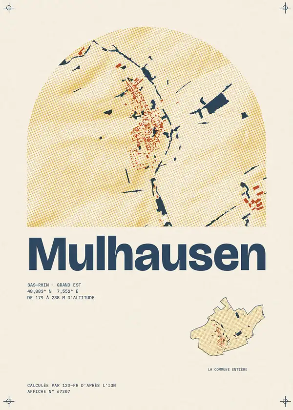 Affiche de Mulhausen, calculée par 123-fr d'après l'IGN