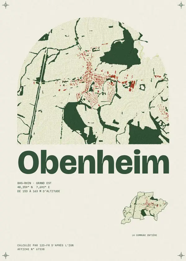 Affiche de Obenheim, calculée par 123-fr d'après l'IGN