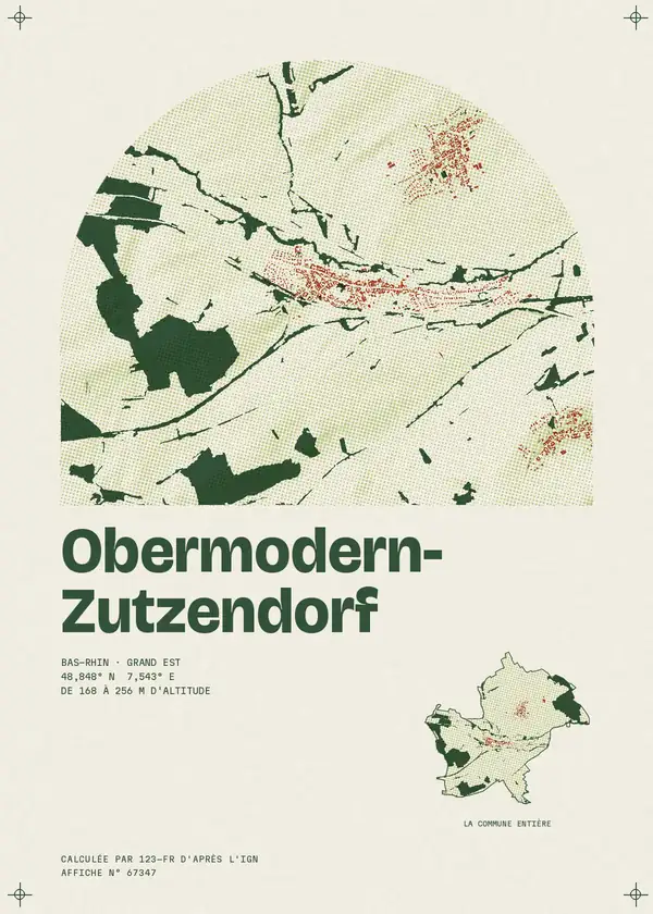 Affiche de Obermodern-Zutzendorf, calculée par 123-fr d'après l'IGN
