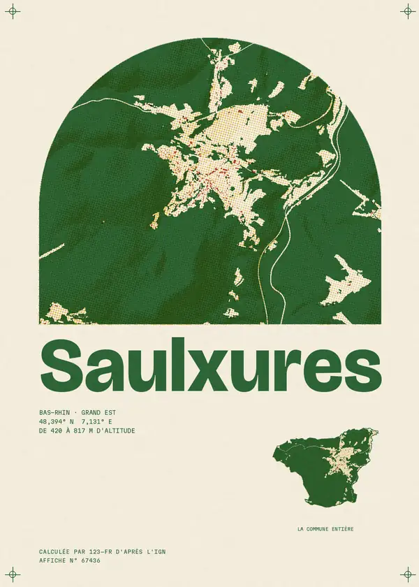 Affiche de Saulxures, calculée par 123-fr d'après l'IGN
