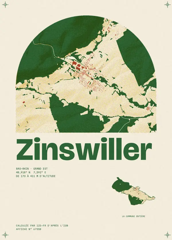 Affiche de Zinswiller, calculée par 123-fr d'après l'IGN