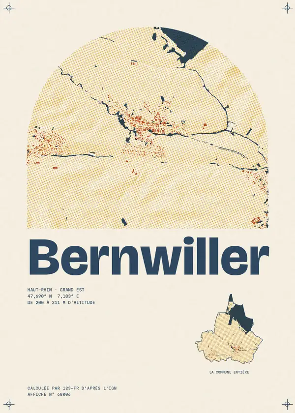 Affiche de Bernwiller, calculée par 123-fr d'après l'IGN