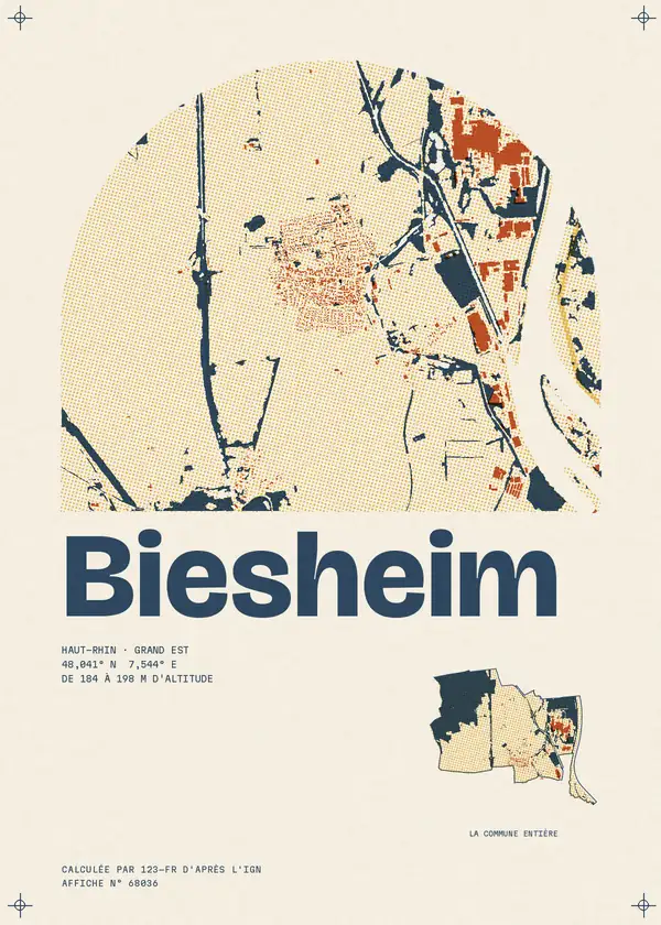 Affiche de Biesheim, calculée par 123-fr d'après l'IGN
