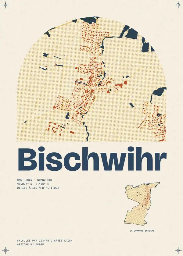 Affiche de Bischwihr, calculée par 123-fr d'après l'IGN